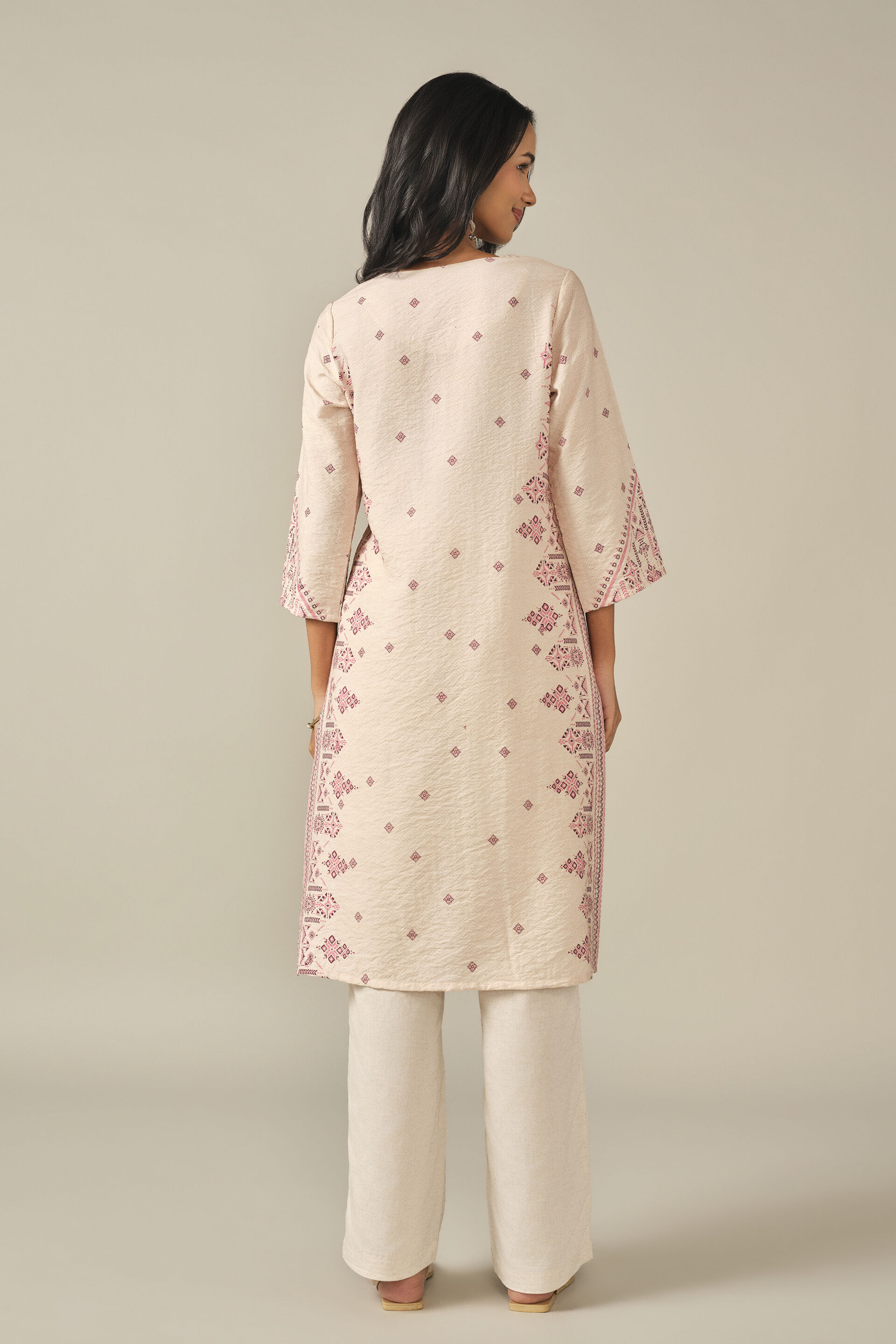 Printed Kurta in Beige, Beige, image 6